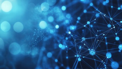 Abstract digital network connection. Blue glowing nodes and lines forming a complex web. Futuristic technology concept.