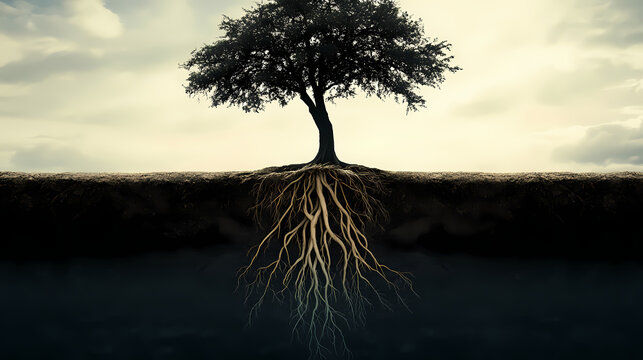 Analysis root cause tree. Entangled Roots. Illustration
