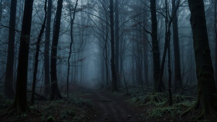 Naklejka premium A Pathway Through a Haunted Forest