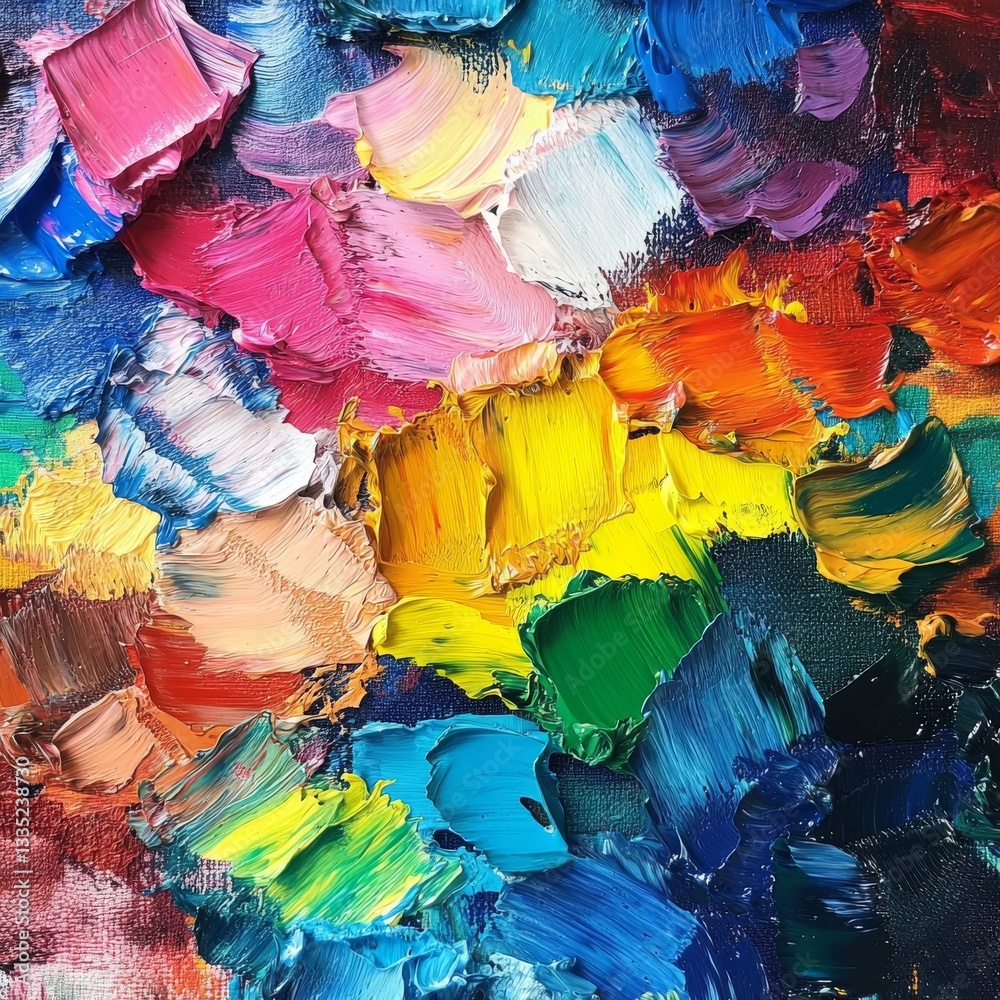 Aufkleber abstract impressionistic color burst: thick impasto paint strokes on canvas for a textured and vibra
