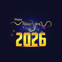Happy new year 2026 design with colorful truncated number illustrations.