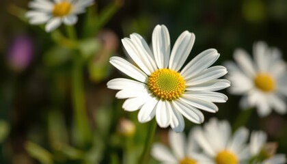 Fototapeta premium Delicate white daisy, heart-shaped petals, soft light, nature, blossom, wildflower, gentle