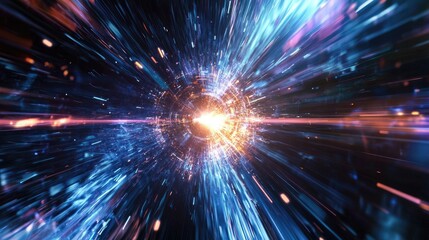 Fototapeta premium Dynamic light burst creates vibrant energy effect in abstract digital space with color variation and depth perception