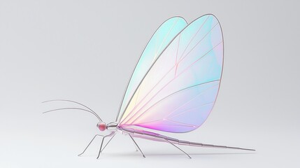 A digital rendering of a translucent butterfly with iridescent wings.
