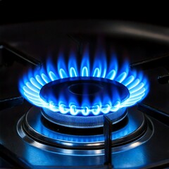  close up of gas burner with blue flames