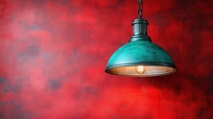 Obraz premium Teal pendant light against red wall