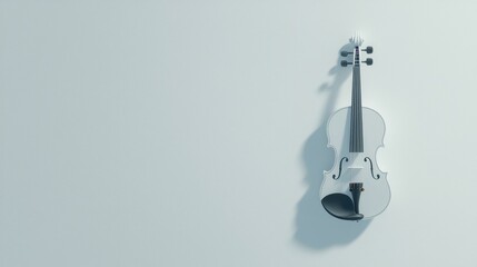 A white violin with a black bow and chin rest.