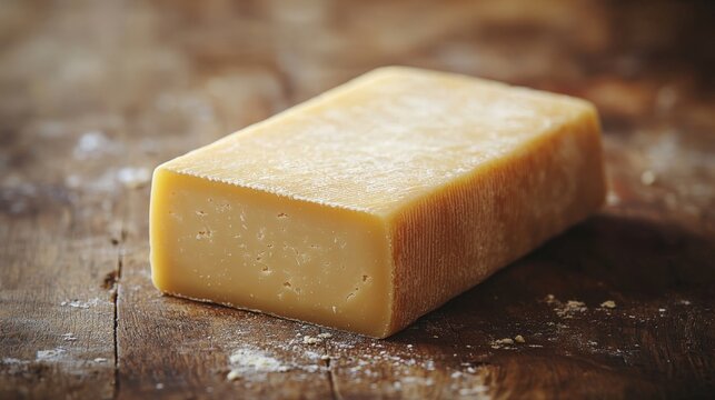 Delicious Ragusano cheese block made from cow's milk on rustic wooden table
