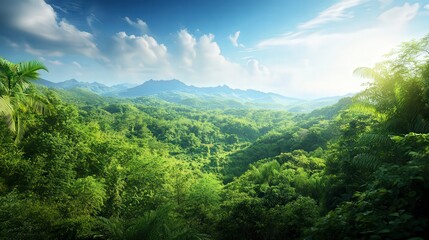 Obraz premium panoramic view of the nature, green nature scenery, fresh nature