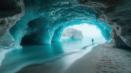 Tranquil icy cave beach