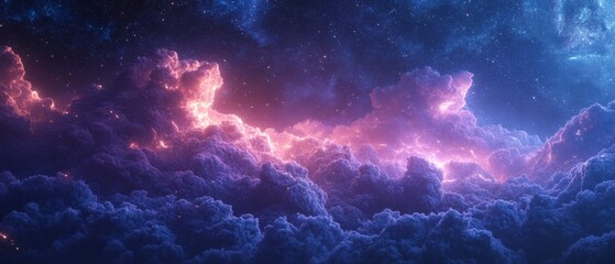 Fototapeta premium A beautiful blue sky with pink clouds and stars