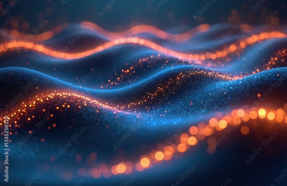 Aufkleber abstract wavy background with glowing orange, blue particles. digital energy flow with smooth shimme