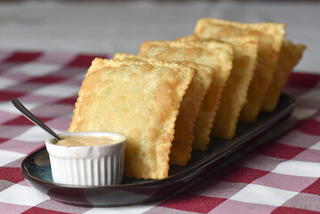 fried pastry with cod filling fish food taste