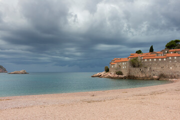 A storm approaches the coast of Montenegro in the city of Budva