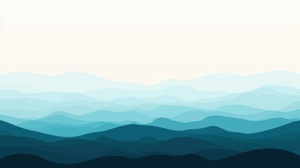 Obraz premium A serene landscape of rolling hills and mountains, rendered in shades of blue and green.