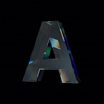 Glass letter A with dispersion and caustics effect Loop Animation on Alpha Channel