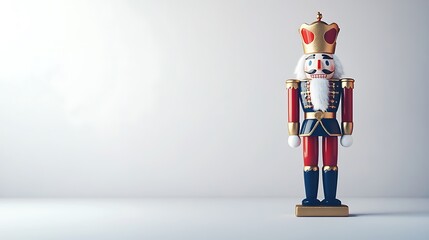 A colorful nutcracker figurine stands against a plain background, evoking holiday cheer.