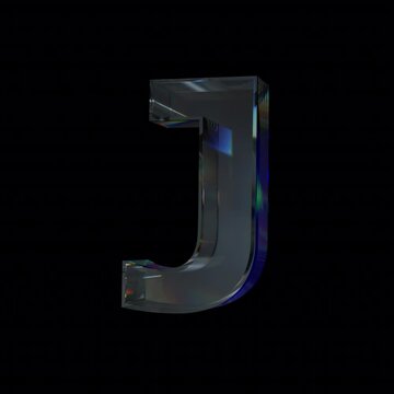Glass letter J with dispersion and caustics effect Loop Animation on Alpha Channel
