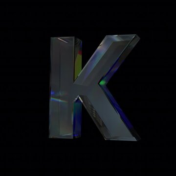 Glass letter K with dispersion and caustics effect Loop Animation on Alpha Channel