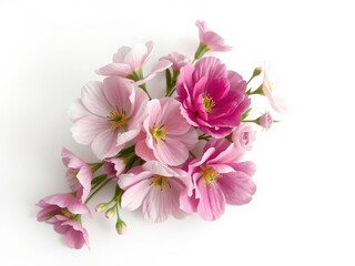 Fototapeta premium Delicate pink ranunculus and matthiola bouquet, isolated on white, pretty, colorful, wedding