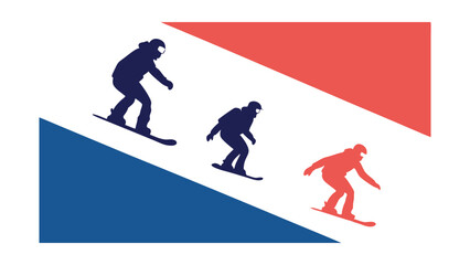 Snowboarding Silhouettes Winter Sports, Action, Slope, Blue, Red