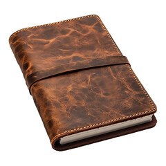 Brown leather notebook isolated on transparent background