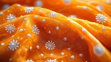 Orange fabric adorned with sparkly floral embellishments