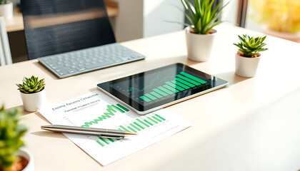 Fototapeta premium Modern Business Workspace with Digital Analytics and Growth Chart