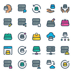 Filled outline icons set for Data storage, server.