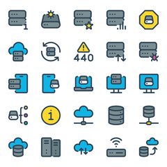 Filled outline icons set for Data storage, server.
