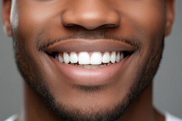 Smiling man showcasing perfect white teeth, emphasizing dental health and hygiene