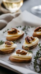 elegant canapés, pear slices, creamy