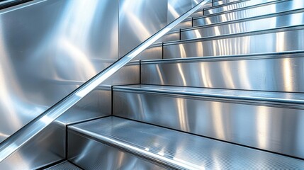 Obraz premium Polished stainless steel staircase with handrail