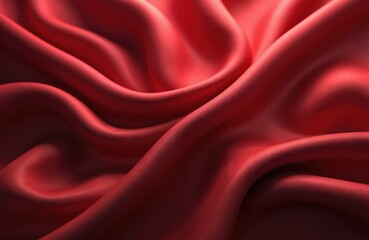 Obraz premium Luxury red silk fabric with smooth satin texture. Elegant wavy folds create abstract patterns. Scarlet cloth suitable for fashion design, backgrounds, valentines day cards. Use for delicate apparel.