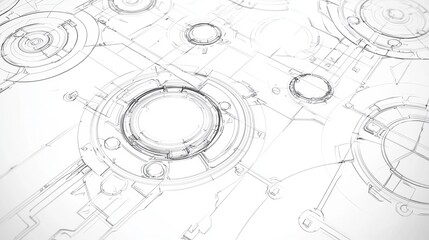 A complex network of interconnected circles and lines, suggesting a technological or scientific diagram.