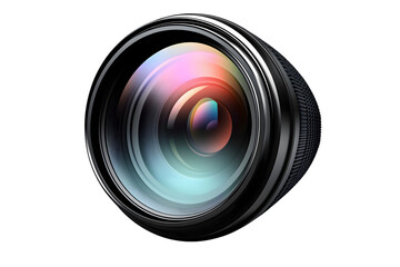 Closeup of a Camera Lens with Rainbow Reflections