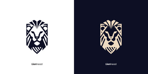Lion head vector logo icon design with geometric style, Creative concept symbol tiger illustration templates.