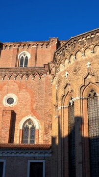 View of the Basilica dei Santi Giovanni e Paolo in the Castello sestiere of Venice, Italy. Vertical