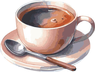 Watercolor Vector Illustration of a Cup of Coffee
