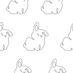 Seamless pattern with a rabbit with long ears turned to the side, in line art style