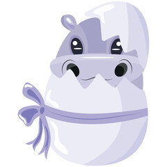 icon of a purple hippo sitting in a purple egg with a bow, design for Easter decorations