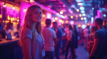 Woman at vibrant conference