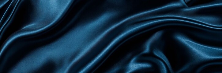 Fototapeta premium Dark greenish blue silk satin. Smooth silky shiny fabric. Luxury background for design. Christmas New Year festive party. Web banner. Wide. Long.