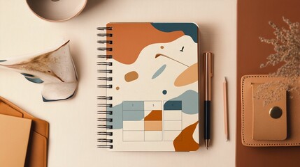 a stylish monthly planner template that combines abstract and elegant patterns