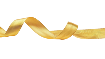 Golden silk ribbon waving on transparent background