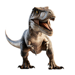 Fototapeta premium Realistic T-Rex illustration with open mouth, dinosaur teeth, clawed toes, and scaly skin in dynamic pose
