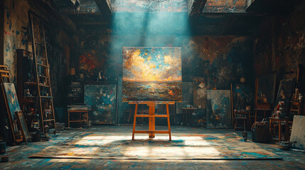 Artistic creation in a vibrant studio colorful painting artistic workshop bright environment inspirational view