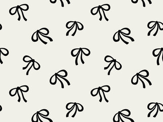 Seamless Cute Black and White Ribbon Repeat Pattern Vector Coquette