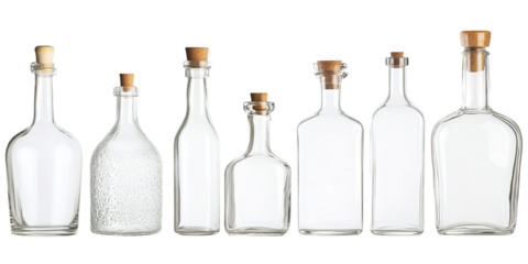 collection of  various glass bottles on white background. each one is shot separately. isolated on transparent background.