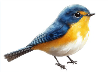 Fototapeta premium Blue and orange bird illustration, isolated, children's book style